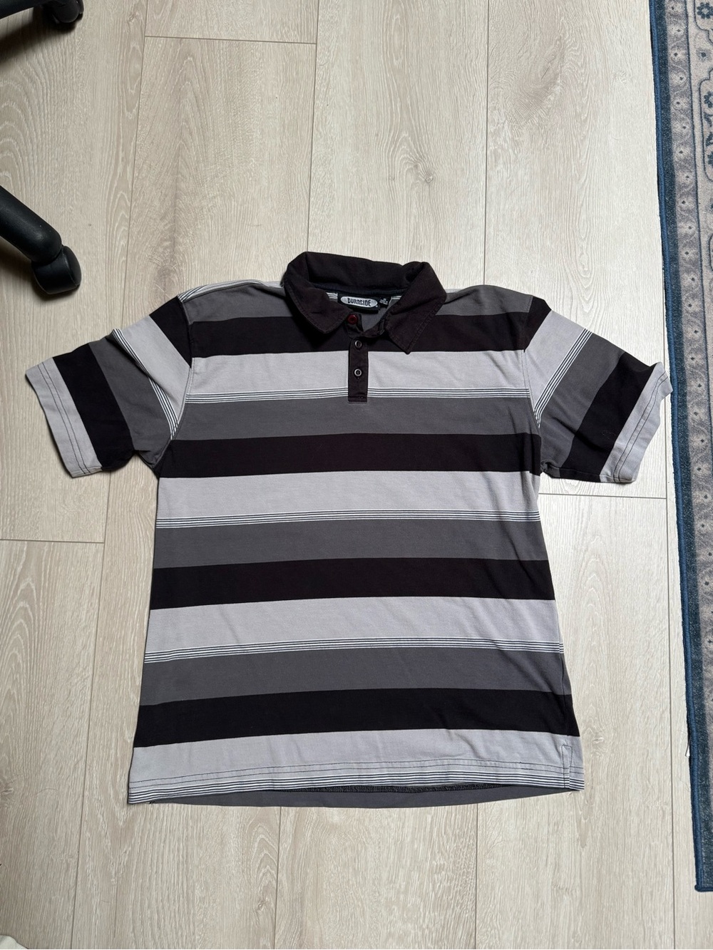 burnside Men's Black and Gray Striped Polo